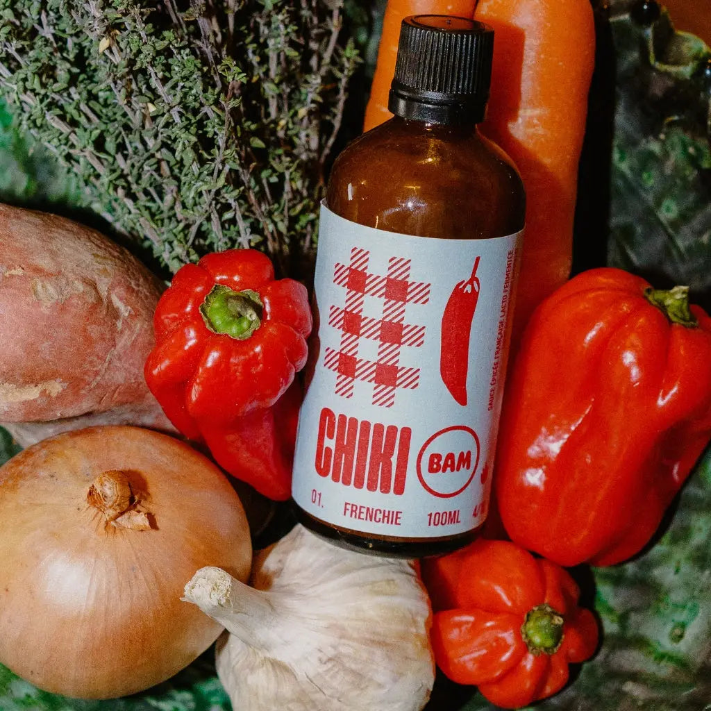 Sauce piquante bio Frenchie Chiki Bam lacto-fermentée pour relever les plats du quotidien